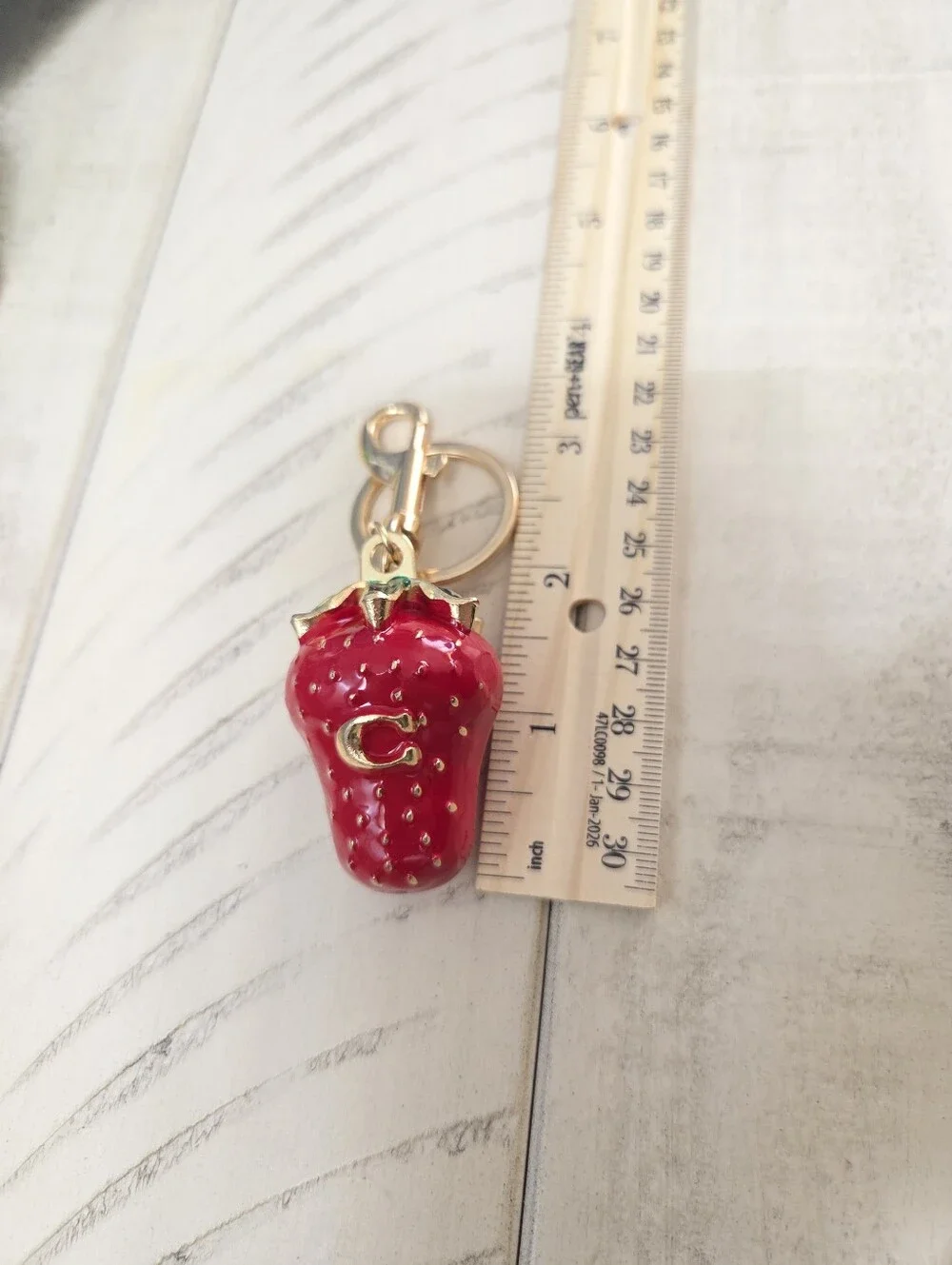 🍓 Red Enamel Strawberry C Logo Bag Charm Keychain, NEW